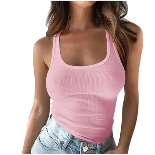 HOOUDO Damen Tank Top - Sommer Shirt mit V-Ausschnitt, Ärmellos und Bauchfrei