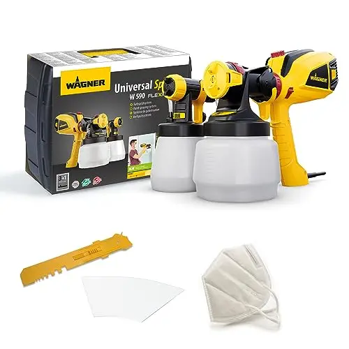 WAGNER Farbsprühsystem W 590 FLEXiO für Wand- und Innenfarben, 6 Min. Arbeit, 15 m², 1300 ml Behälter