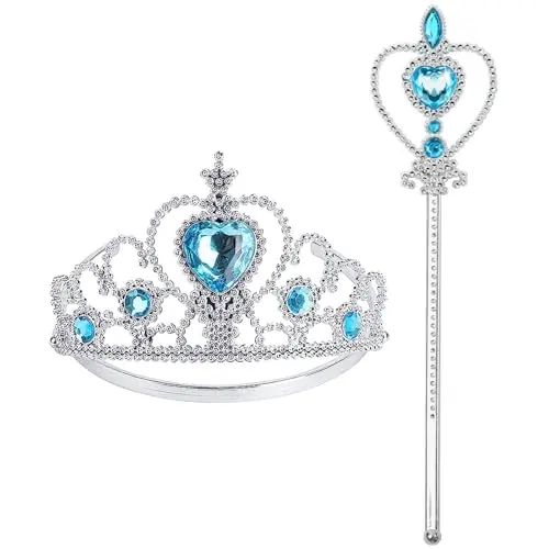 Blaues Prinzessin Krone und Zauberstab Set – Zubehör für Kostüme und Verkleidungsspiele