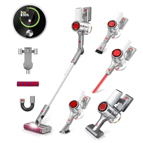 Vozascly 450W Akku Staubsauger, 60Min kabellos, ultra-leise mit LED Display, für Böden, Teppiche & Tierhaare