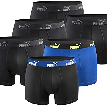 PUMA Herren Boxershorts 6er Pack - Schwarz-Blau-Gelb - Größe L