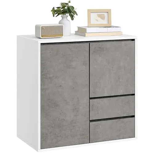 VASAGLE Sideboard mit Türen und 2 Schubladen, höhenverstellbar, modern, betongrau, 40 x 70 x 85 cm
