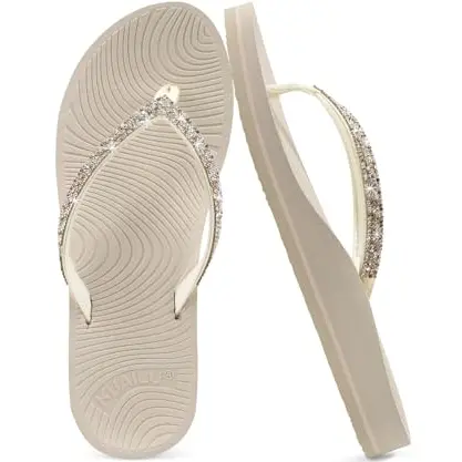 KuaiLu Damen Strass Flip Flops, Komfort Bögen, Sandalen für Sommer, Strand & Pool, Orthopädisch, Bequem, 39