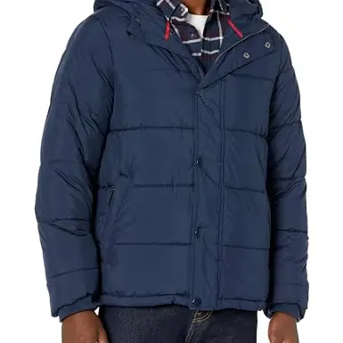 Amazon Essentials Herren Puffermantel mit Kapuze, Marineblau, XL