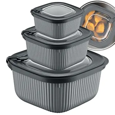 uandu Mikrowellengeschirr 3er Set – BPA-freie Frischhaltedosen mit Dampfventil, spülmaschinenfest, für Kühlschrank & Gefrierschrank