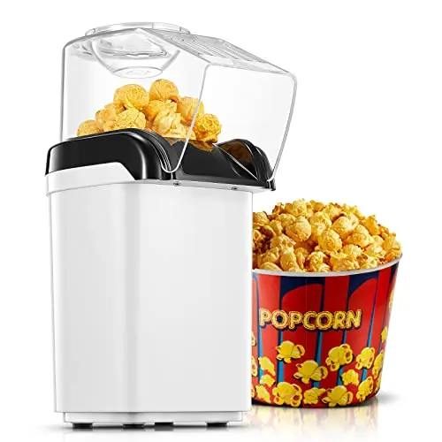 HOUSNAT Popcornmaschine, 1200W Heißluft Popcorn Maker für Zuhause und Partys, Weiß