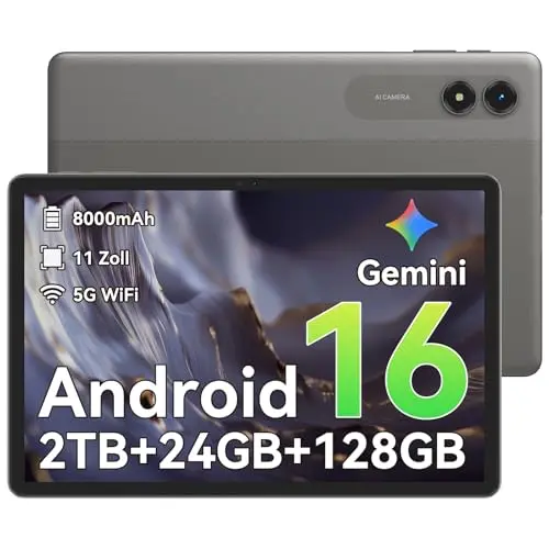 Android 11 Zoll Tablet mit 24GB RAM, 128GB Speicher, 2TB erweiterbar, 5G, langer Akkulaufzeit, ideal für Kinder & Erwachsene