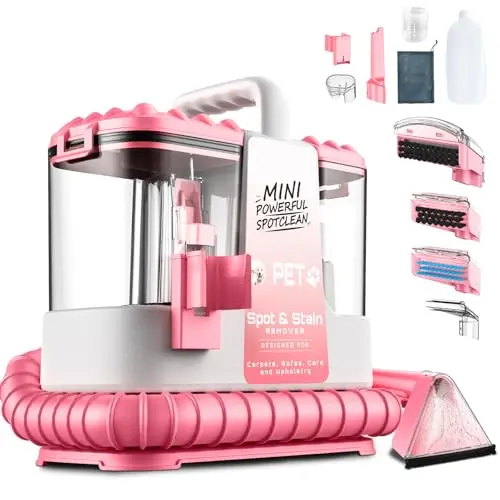Polsterreiniger 600W Nasssauger mit Zubehör für Teppiche, Sofas, Treppen und Autos, leicht und kompakt, Rosa