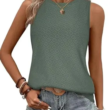 BAISHENGGT Damen Tank Top Sommer Ärmellos Rundhals Grün S