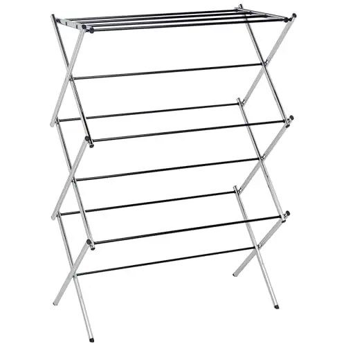 Amazon Basics Klappbarer Wäscheständer aus Stahl für Innenräume, Chrom, 74.9 x 36.8 x 106.2 cm