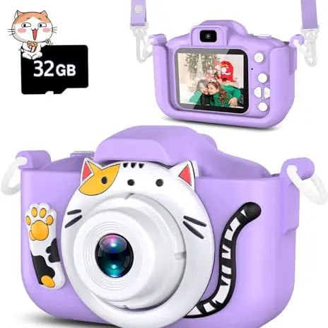 YIKANWEN Kinder Kamera - HD Digitalkamera mit 2.0 Zoll Bildschirm für 3-8 Jahre alte Mädchen und Jungen, inkl. 32GB SD Karte (Lila)