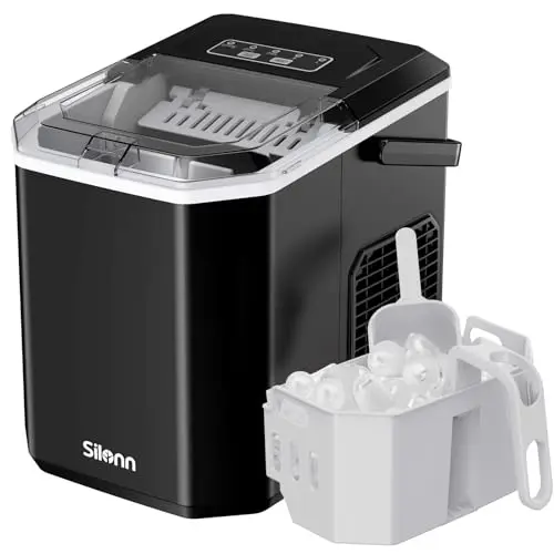 Silonn Eiswürfelmaschine – Tragbar & Selbstreinigend, 9 Eiswürfel alle 6 Min., 12 KG/Tag
