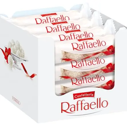 Ferrero Raffaello: Cremige Pralinen mit Mandel, Waffel und Kokos, ideal als Geschenk, 16 Packungen à 4 Stück