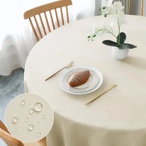 AooHome Runde Tischdecke 180cm beige, abwaschbar und wasserabweisend, kratzfest für Wohnzimmer und Garten