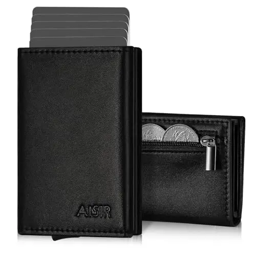AISIR Wallet, Slim Geldbörse für Herren und Damen mit RFID, 8 Fächer für Kreditkarten und Münzfach (Schwarz)