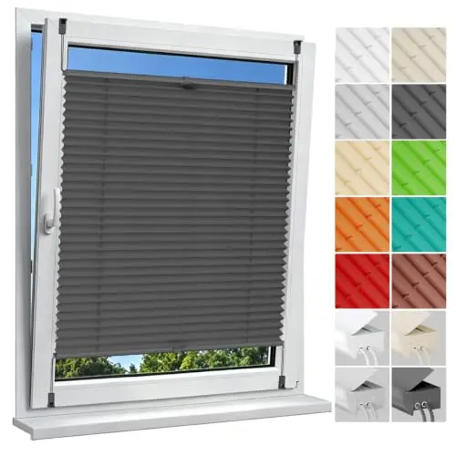Allesin Plissee ohne Bohren Plissees Klemmfix Anthrazit 40x120cm (BxH), Sicht- und Sonnenschutz