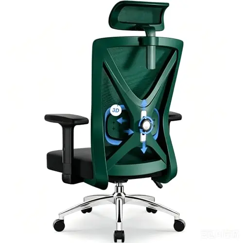 Daccormax ergonomischer Bürostuhl mit verstellbaren Armlehnen, Lendenstütze, Kopfstütze und Wippfunktion, max. 200kg, grün