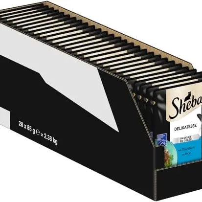 SHEBA Nassfutter für Katzen in Gelee mit Thunfisch, MSC-zertifiziert, 28 x 85g