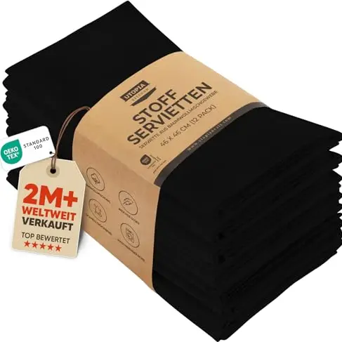 Utopia Kitchen Stoffservietten 12er Pack Schwarz - Waschbare Tischservietten für Events, Restaurant und Partys