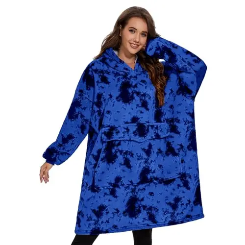GAYYNE Hoodie Decke mit Ärmeln für Damen - Ultraweicher Fleece-Deckenpullover mit großer Tasche (Blau)