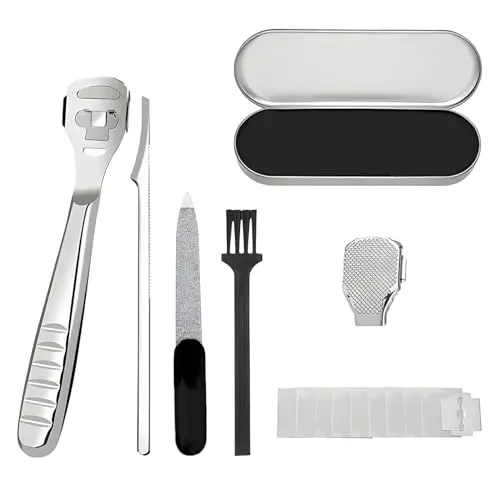 16-teiliges Fußfeilen-Set mit Fußschaber, Klingen, Nagelfeile, Reinigungspinsel und Aufbewahrungsbox