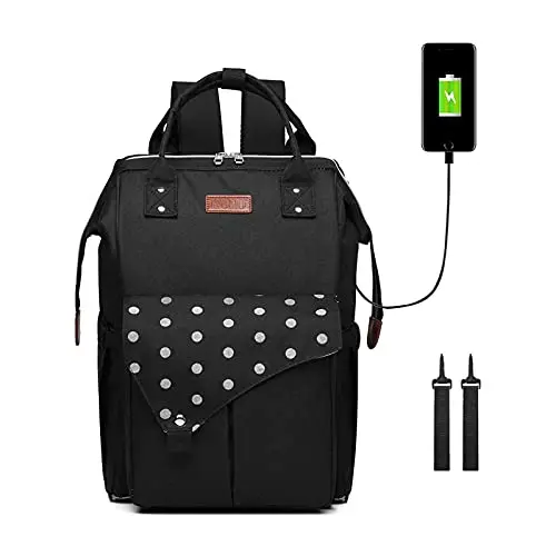 KONO Baby-Wickeltasche, multifunktionaler Rucksack mit USB-Anschluss, große Kapazität, für Mama und Papa (Schwarz)