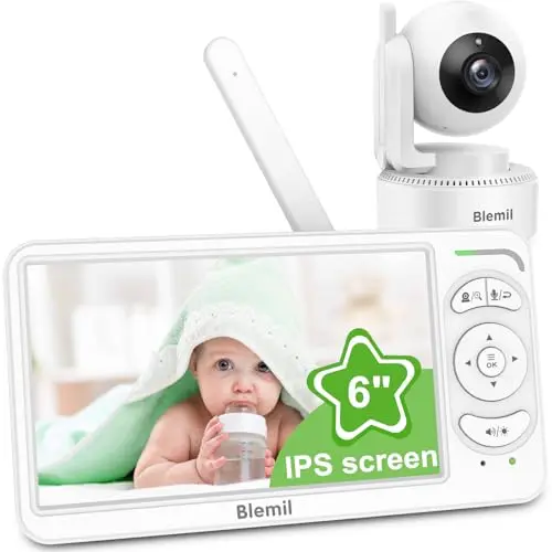Blemil Babyphone mit Kamera und 6 Zoll Display, 2-Wege-Audio, Nachtsicht, 300 m Reichweite, Akku und ECO-Modus
