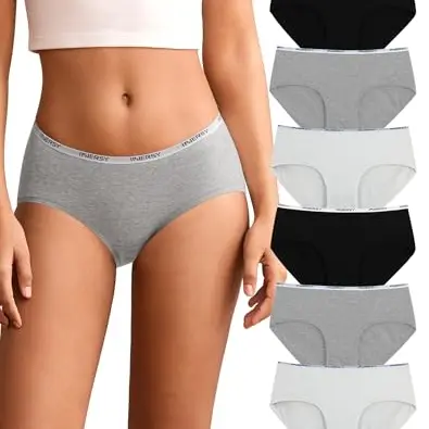 INNERSY Taillenslip Damen Baumwoll Slips 6er Pack Schwarz/Weiß/Grau (M)