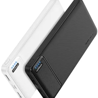 AsperX Power Bank 10000mAh 2er Set, Slim Externer Handyakku, Tragbares Ladegerät mit 4 USB Ports für iPhone, iPad, Huawei