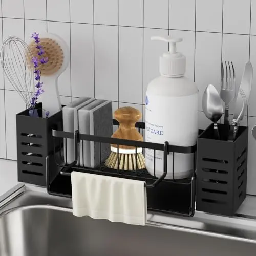 Bellovero Edelstahl Spülbecken Organizer mit Handtuchhalter und Ablage für Küche und Badezimmer
