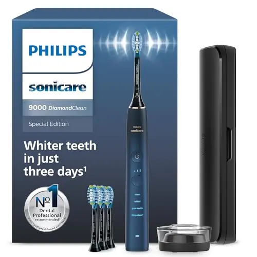Philips Sonicare DiamondClean 9000er Serie – Schallzahnbürste mit 4x C3 Plaque Defense-Bürstenköpfen, Aquamarine