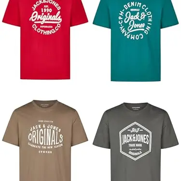 JACK & JONES Herren T-Shirts 4er Pack, Kurzarm, Rundhals, Sommer, XL, Mehrfarbig