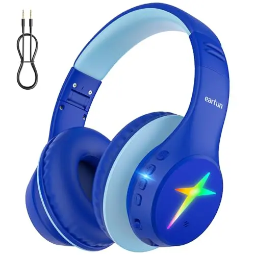 EarFun Bluetooth Kopfhörer für Kinder, 5 LED-Beleuchtungsmodi, 90 Std Akku, Faltbare, Kabellos für Schule und Reisen