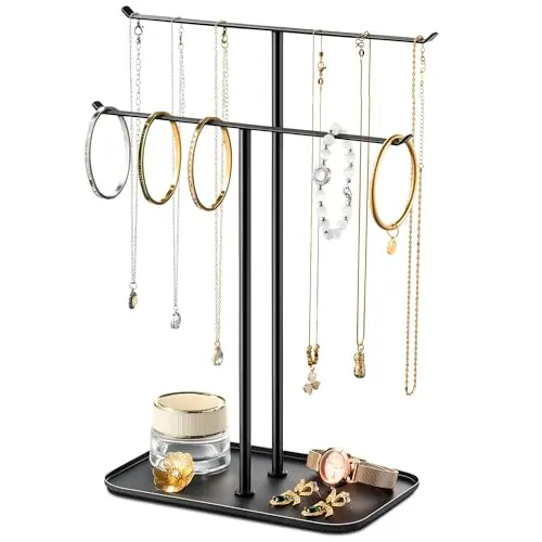 Schmuckständer schwarz – 2-stöckiger Schmuckbaum für Ketten, Armbänder, Ohrringe und Ringe, ideal für Schminktisch oder Kommode