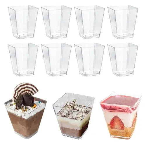 ZFOEFO 50 Stück wiederverwendbare Dessertbecher, transparent, 7.5 x 5.8 x 4 cm, ideal für Mousse, Pudding und Eiscreme