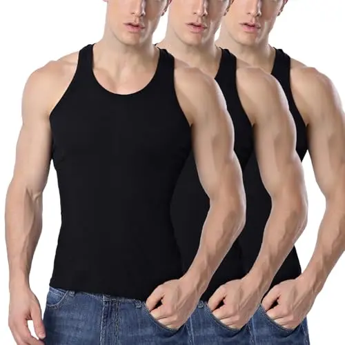 TANTOMI Herren Unterhemd 3er Pack, Tank Top, Schwarz & Weiß, für Sport, Fitness & Alltag