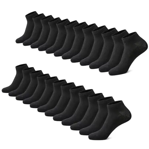 FALARY Sneaker Socken Herren & Damen, 12er Pack, kurze Baumwollhalbsocken, Schwarz, Größe 39-42