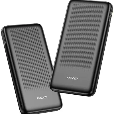 ANSODY Power Bank 10000mAh - 2 Stück, Klein und Stark, LED Display, kompatibel mit iPhone, iPad, AirPods (Schwarz)