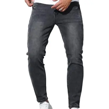 Zewool Herren Slim Fit Jeans - Bequeme, leichte Denimhose für Frühjahr/Sommer, Schwarz, Größe L