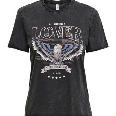 Only Damen Top, Schwarz mit Print: Lover, Größe XL