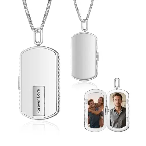 Personalisierte Herren Fotokette mit Gravur & Namensanhänger – Geschenk für Ehemann, Papa, Freund, Sohn, Jahrestag, Geburtstag, Valentinstag, Vatertag, Weihnachten, Stahl