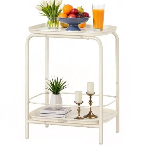 VASAGLE Beistelltisch modern 2 Ebenen, Nachttisch & Sofatisch, cremeweiß