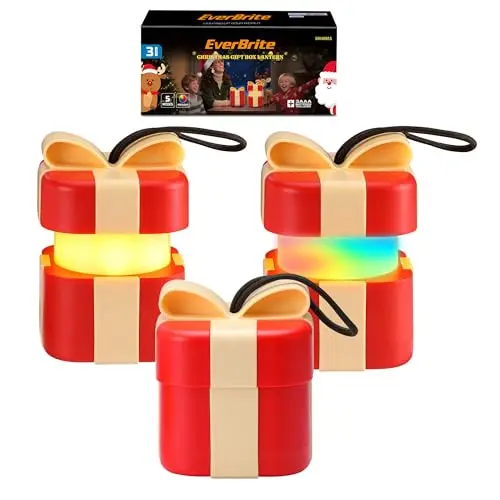 EverBrite 3er-Set Weihnachtslaternen, Fünffarbige Geschenkboxen für Innen & Außen, Leuchtende Weihnachtsdeko, Batterien enthalten