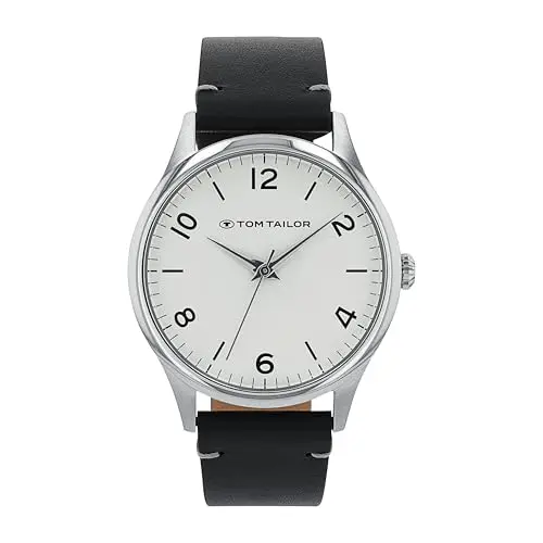 TOM TAILOR Herren Quarz-Armbanduhr, Edelstahlgehäuse, Kalblederarmband, wasserdicht 5 Bar