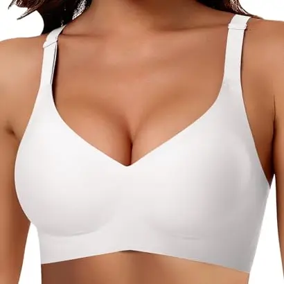 Ganado Damen Bügelloser BH Ohne Bügel V-Ausschnitt Bralette Push Up Bustier (Weiß, XL)