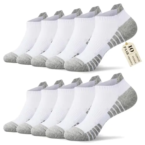 FALARY Herren Sneaker Socken 10 Paar Baumwolle Weiß Kurze Laufsocken