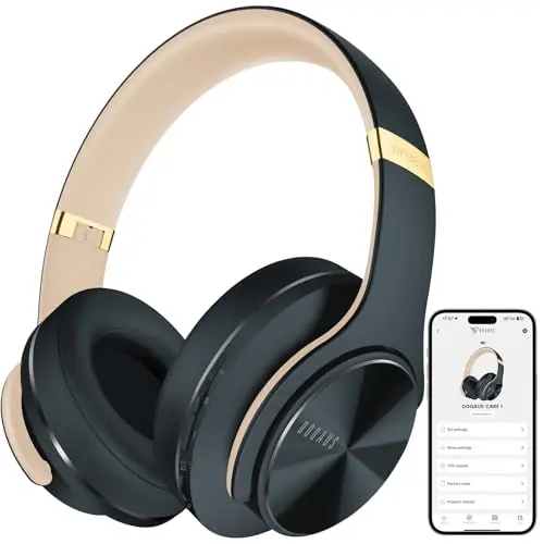 DOQAUS Over Ear Bluetooth Kopfhörer mit App, 9 EQ Modi, 90 Std. Akku, Stereo Bass, faltbar, Mikrofon, für Reisen & Alltag, Grau