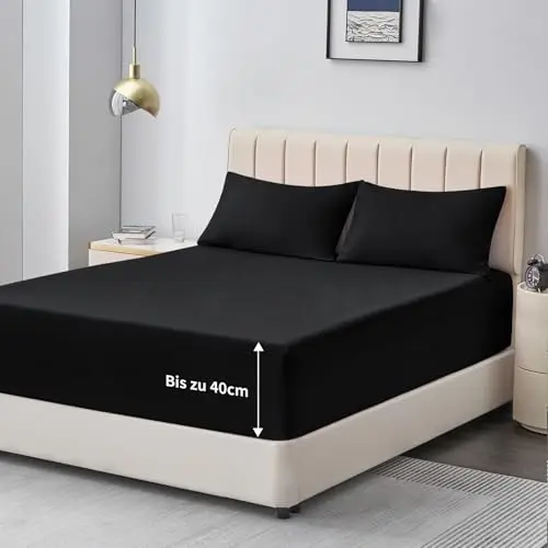 Aisbo Spannbettlaken 140x200cm - Schwarzes Bettlaken aus Mikrofaser, weiches Spannbetttuch für Boxspringbett