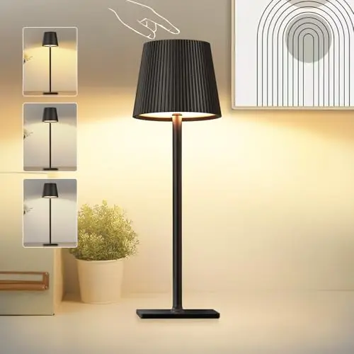 BUCASA Kabellose LED Tischlampe, Dimmbar Touchfunktion, Aufladbare Metall Nachttischlampe, Wasserdicht für Schlafzimmer und Partys