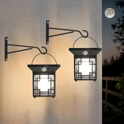 Hqynss Solar Wandleuchten mit Bewegungsdetektor, 2 Stück für Außenbereiche, wasserdicht, ideal für Gehweg